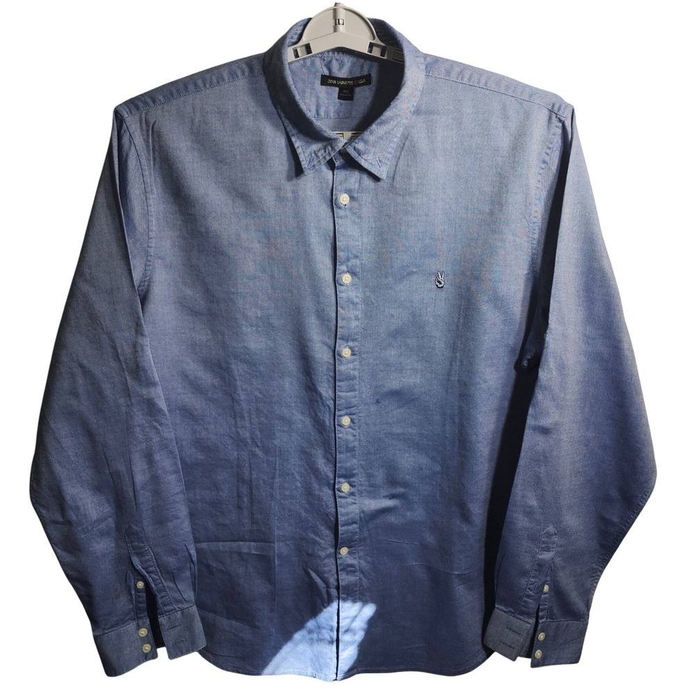 John Varvatos USA Mens XXL Blue Peace Sign Long Sleeve Button Down Shirt **FLAW*